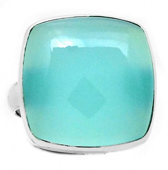 Zilveren ring gezet met vierkante aqua Chalcedoon 18 mm